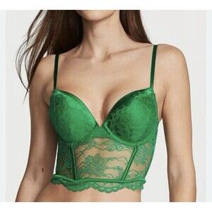 NWT Victoria’s Secret Bombshell Add 2 Cup Verdant Green Push Up Corset Bra 34C